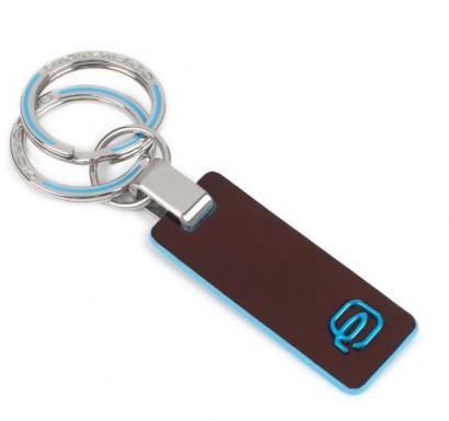 PORTACHIVI PELLE 2 ANELLI E MOSCHETTONE - BLUE SQUARE - MOGANO