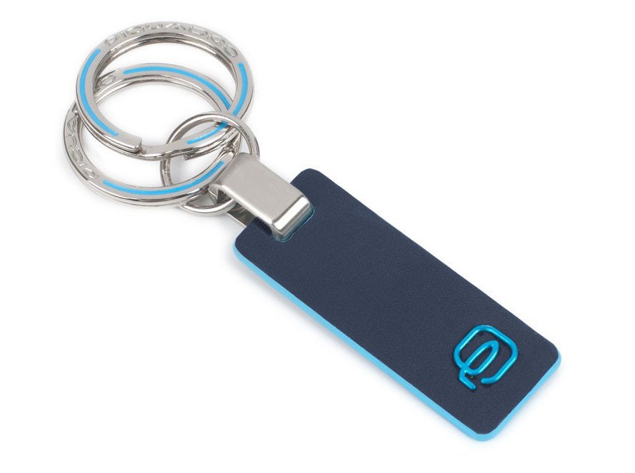 Portachiavi in pelle a 2 anelli blue square