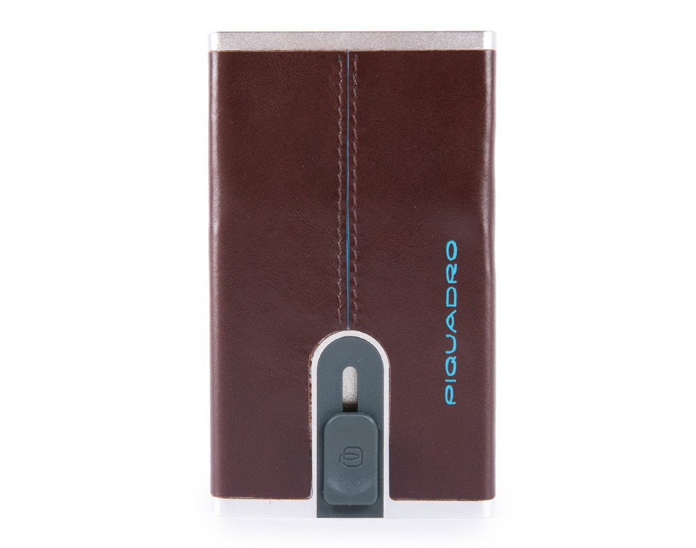 Porta carte di credito con sliding system RFID Blue Square Mogano