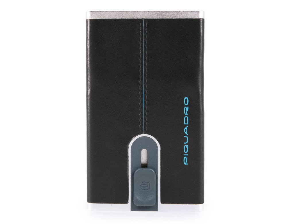 Porta carte di credito con sliding system e porta banconote RFID Blue Square Nero