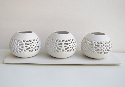 PORTACANDELA TRIPLO IN CERAMICA BIANCO